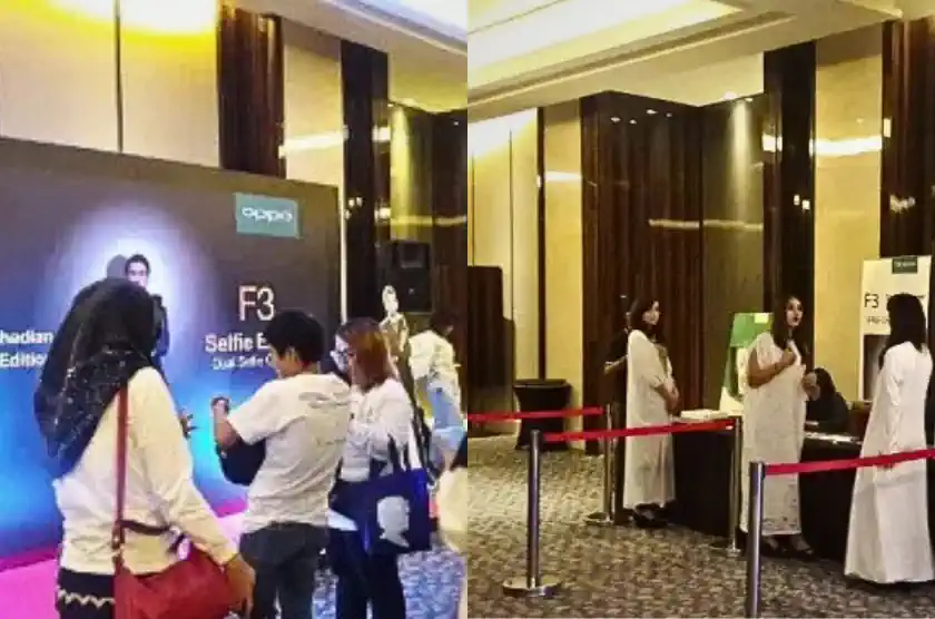 Pengunjung acara OPPO F3 Reza lagi menunggu di meja registrasi
